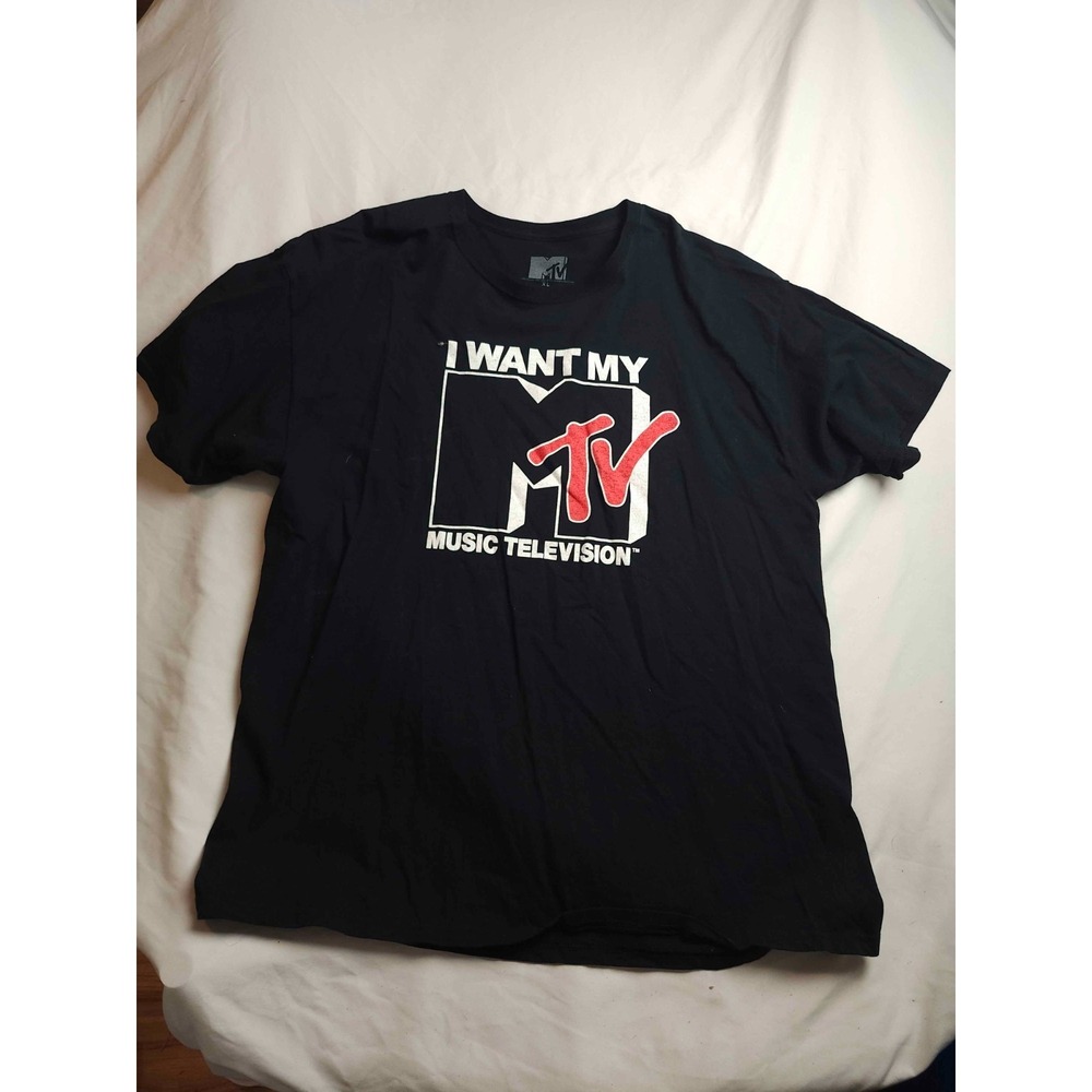 MTV Shirt Mens Size XL Black Graphic Print I Want My Music Television Retro